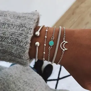 Sorprese Armband - Moon - Zilverkleurig - Armband Dames - 5 Delig - Cadeau - Model D