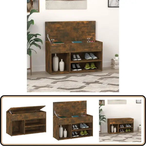 The Living Store - Schuhbank Räuchereiche 80x30x45 Cm Holzwerkstoff - Schuhbank - Schuhschrank - Garderobe - Aufbewahrungssystem - Wohnzimmermöbel thumbnail