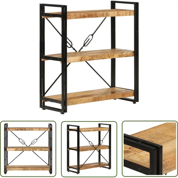VidaXL Houten Boekenkast - Boekenkast - Boekenkast 3-laags 77x30x80 Cm Massief Mangohout En Ijzer - Mangohouten Boekenkast - Boekenplank - Bibliotheek thumbnail