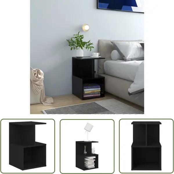 VidaXL Slaapkamermeubel - Nachtkastje - Nachtkastje 35x35x55 Cm Bewerkt Hout Zwart - Bedsidetable - Zwarte Meubels - Houten Meubels thumbnail