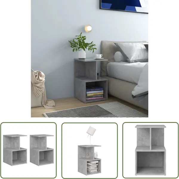 VidaXL Betongrijs - Nachtkastjes - Nachtkastjes 2 St 35x35x55 Cm Bewerkt Hout Betongrijs - Slaapkamer Meubilair - Houten Nachtkastjes - Sidetable thumbnail