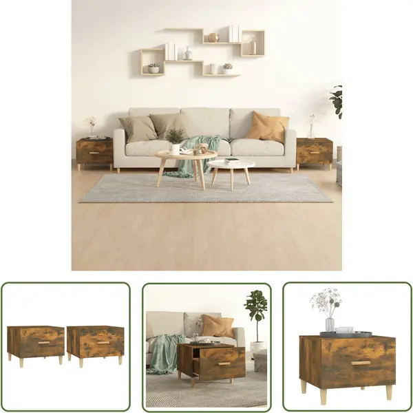 The Living Store - Couchtische 2 Stk. Räuchereiche 50x50x40 Cm Holzwerkstoff - Holz Tisch - Couchtisch Set - Wohnzimmereinrichtung - Massivholzmöbel thumbnail