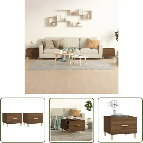 VidaXL Houten Tafel - Salontafel - Salontafels 2 St 50x50x40 Cm Bewerkt Hout Bruin Eikenkleur - Koffietafel - Bijzetkastje - Kastje thumbnail