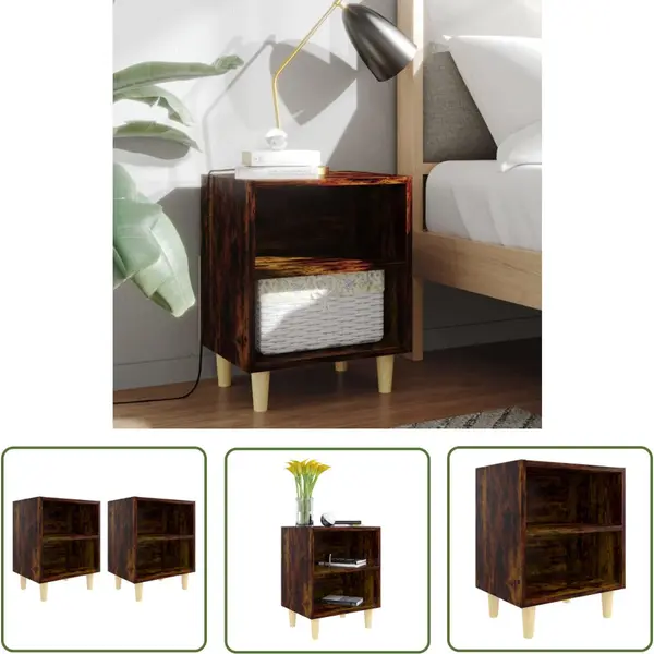 vidaXL The Living Store Nachtkastjes 2 St Met Houten Poten 40x30x50 Cm Gerookt Eiken - Nachtkastjes - Bedkasts - Slaapkamermeubel - Scandinavisch Design - thumbnail