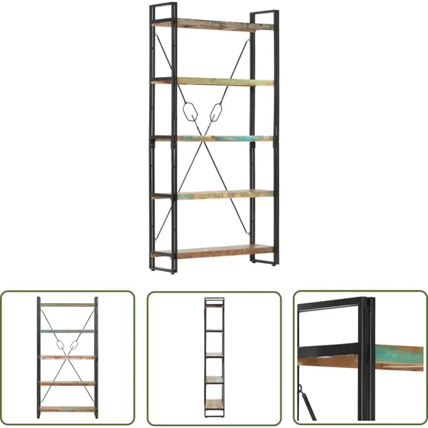 VidaXL Houten Boekenkast - Industriele Boekenkast - Boekenkast Met 5 Schappen 90x30x180 Cm Massief Gerecycled Hout - Vintage Boekenkast - Recycelde thumbnail