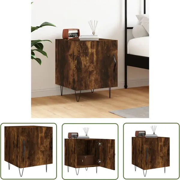VidaXL Modern - Nachtkastje - Nachtkastje 40x40x50 Cm Bewerkt Hout Gerookt Eikenkleurig - Houten Nachtkastje - Bruine Nachtkastje - Slaapkamers thumbnail