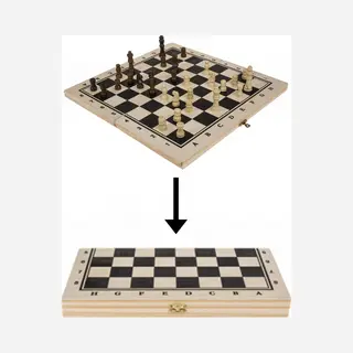Ibbo® - Houten Schaakbord Met Schaakstukken - Luxe Schaakspel Hout - 21x21cm - Opvouwbaar - Kado Tip