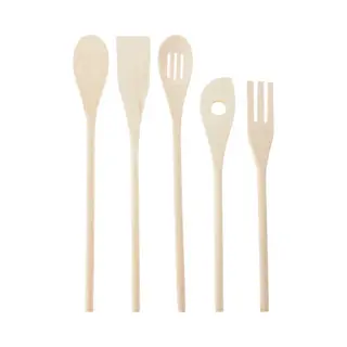 Borvat® - Houten Kooklepelset 5-Delig - Natuurlijke Lepels Voor Koken En Bakken - Hittebestendig