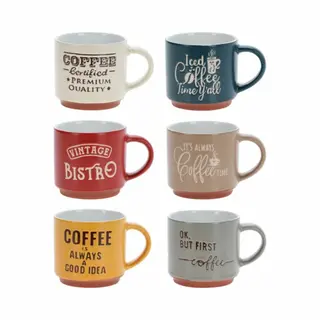 Siaki Koffiemokken - Set Van 6x Stuks - Aardewerk - Glans Afwerking - 260 Ml - Theemokken