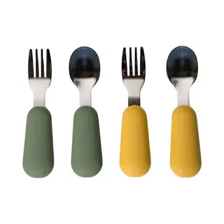 Sproudsy Kinderbestek - Baby - 2 Baby Lepeltjes En Vorkjes - Baby Bestek - Bpa-Vrij - Groen Mango