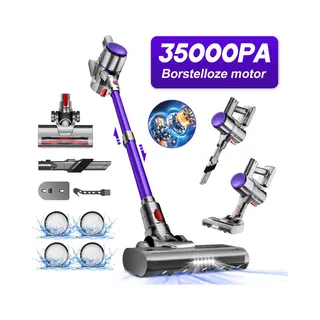 Elekiatech Steelstofzuiger-35000Pa-Steelstofzuiger Draadloos-2200 MAh Accu-50 Minuten-1, 5 L Stofbak-voor Tapijten En Harde Vloere - Paars
