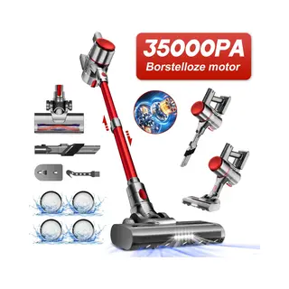 Elekiatech Steelstofzuiger-35000Pa-Steelstofzuiger Draadloos-2200 MAh Accu-50 Minuten-1, 5 L Stofbak-voor Tapijten En Harde Vloere - Rood