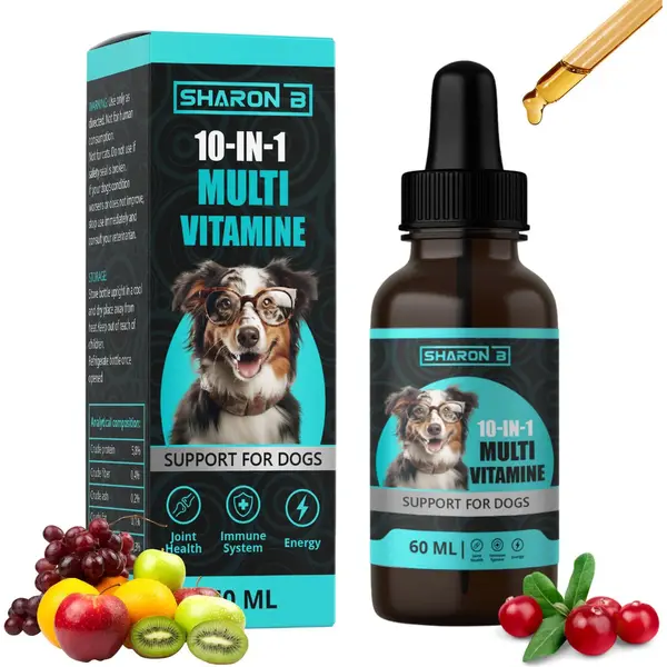 Sharon B 10in1 Multivitamine Hond 60ml - Vloeibaar Hondensupplement - Ondersteuning Van Gewrichten, Vacht, Blaas En Immuunsysteem thumbnail