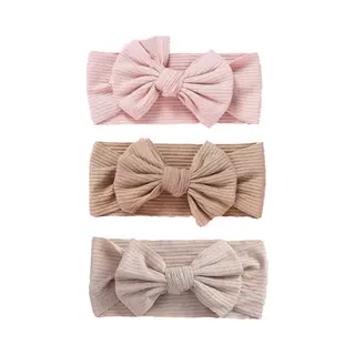 Mylinsé 3 Stuks - Baby Meisjes Haarbandjes Met Strik (4 Mnd - 2 Jaar) - Oudroze Roze Bruin Taupe