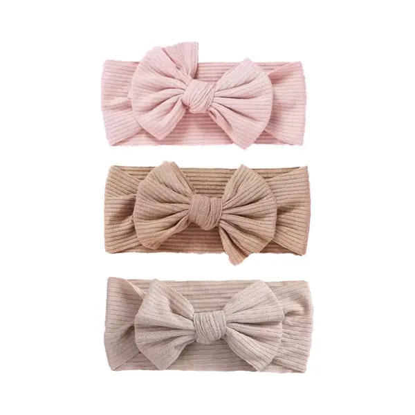 Mylinsé 3 Stuks - Baby Meisjes Haarbandjes Met Strik (4 Mnd - 2 Jaar) - Oudroze Roze Bruin Taupe thumbnail