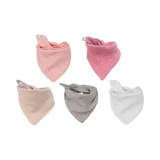 Mylinsé Set Van 5 Hydrofiele Bandana Slabbetjes – Effen Roze, Grijs En Wit – 100% Katoen