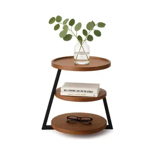 Lomera Moderne Bijzettafel - Bruin Bijzettafeltje - Zwart Metalen Frame - Mdf Plateau - Opstaande Rand - Verstelbare Pootjes - Compacte Tafel -
