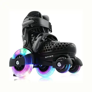 Suotu Rolschaatsen Voor Beginners - Verstelbare - Lichtgevende Wielen - Maat Eur 24-27 - Zwart
