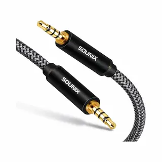 Sounix Aux Kabel 3.5 Mm - Jack Kabels - Audio Kabel - 4-Pole Trrs - Gold Plated - Male To Male - Jack To Jack - 2 Meter - Zwart