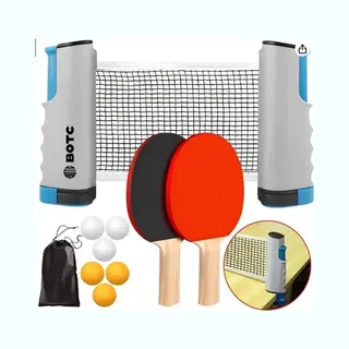 Botc Tafeltennis Set - 2 Tafeltennisbatjes - 6 Pingpongballen - 1 Tafeltennisnet Uitschuifbaar - Grijs