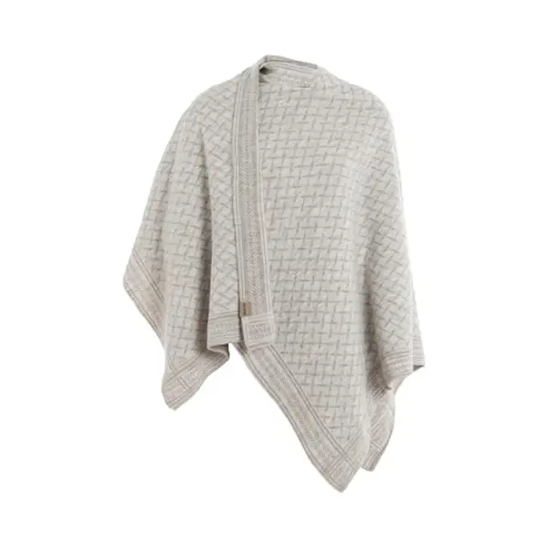 Knit Factory - Dusk Poncho Cape - Elegant Gestrickter Damen Cape - Wickelschal Mit Wolle - Hochwertige Qualität - Iced Clay/Beige thumbnail