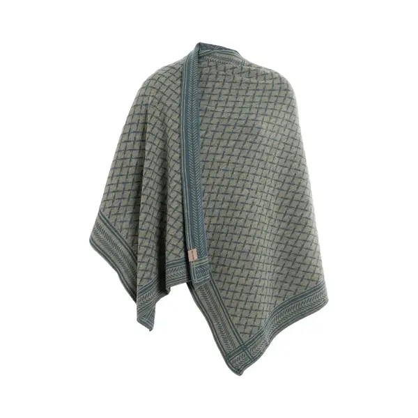 Knit Factory - Dusk Poncho Cape - Elegant Gestrickter Damen Cape - Wickelschal Mit Wolle - Hochwertige Qualität - Laurel/Urban Green thumbnail