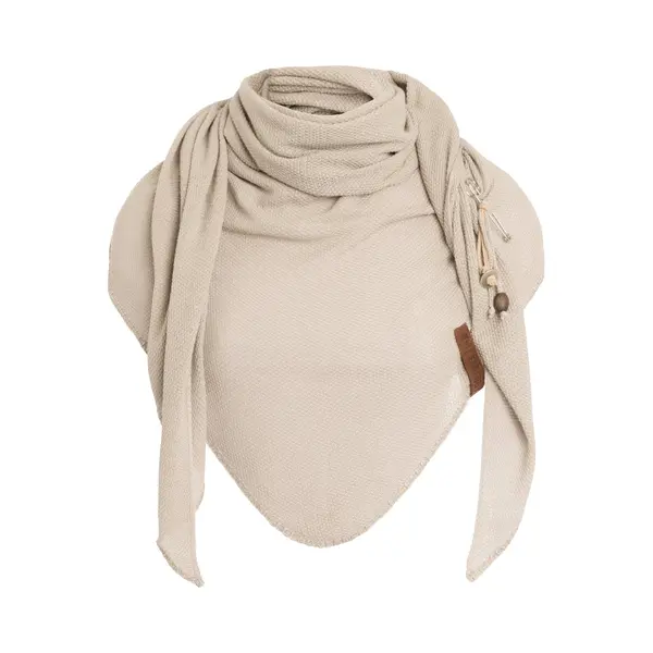 Knit Factory Lola Gebreide Omslagdoek - Driehoek Sjaal Dames - Katoenen Sjaal - Luchtige Sjaal Voor De Lente, Zomer En Herfst - Linnen - Beige - thumbnail