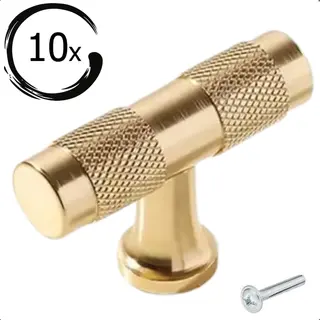 By Mjm 10X Kastknoppen Erie T-Greep Goud - Kastknop - Meubelknop - T-Greep Ribbel - Deurknoppen Voor Kasten - Meubelbeslag - Deurknopjes