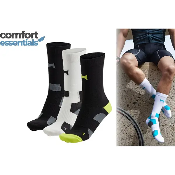 Comfort Essentials Fietssokken Hoog 3-Pack – Fietssokken Heren – Fietssokken Dames – Wielrensokken – Fiets Sokken - Multi Zwart - Maat 43/46 thumbnail