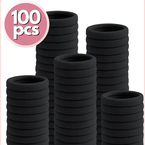 Renalux - Haarelastiekjes Zwart - Haarelastiekjes Meisjes Zonder Metaal - Haar Elastiekjes Xxl Set Zwart - Totaal 100 Stuks thumbnail