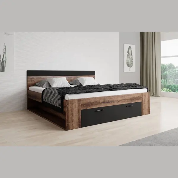 Meubella Tweepersoonsbed Brown - Zwart - Eiken - 160x200 Cm thumbnail