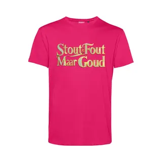 Vundy T-shirt Gouden Tekst Met Diamantjes | Toppers In Concert 2025 | Stout & Fout Maar Goud | Foute Party Shirt | Fuchsia | Maat L