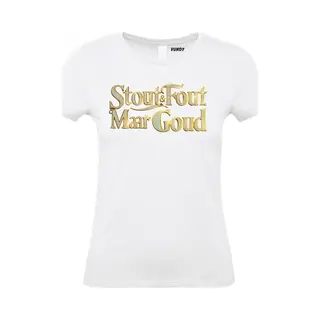 Vundy Dames T-shirt Gouden Tekst Met Diamantjes | Toppers In Concert 2025 | Stout & Fout Maar Goud | Foute Party Shirt | Wit Dames | Maat L