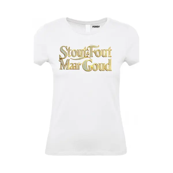 Vundy Dames T-shirt Gouden Tekst Met Diamantjes | Toppers In Concert 2025 | Stout & Fout Maar Goud | Foute Party Shirt | Wit Dames | Maat L thumbnail