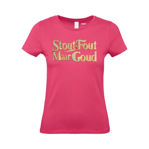 Vundy Dames T-shirt Gouden Tekst Met Diamantjes | Toppers In Concert 2025 | Stout & Fout Maar Goud | Foute Party Shirt | Fuchsia Dames | Maat M thumbnail