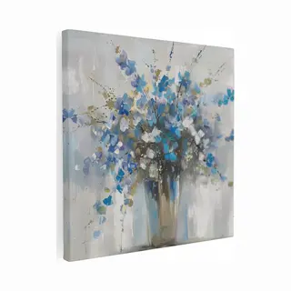 Artaza Canvas Schilderij Blauwe Bloemen In Een Vaas - Bloemen - 90x90 Cm - Groot - Wanddecoratie Woonkamer - Schilderijen - Muurdecoratie