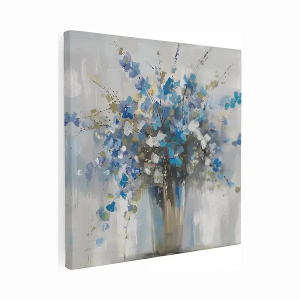 Artaza Canvas Schilderij Blauwe Bloemen In Een Vaas - Bloemen - 90x90 Cm - Groot - Wanddecoratie Woonkamer - Schilderijen - Muurdecoratie thumbnail