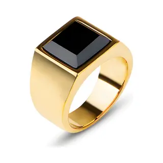 TrendFox Klassieke Zegelring Heren Goud Kleurig Met Zwarte Steen - Heren Ring - Ringen Mannen - Valentijnsdag - Valentijn Cadeautje Voor Hem