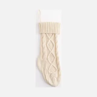 Without Lemon - Gebreide Kerstsok Decoratie - Klassiek - Feest - Kerst - Decoratie - Cadeau - Ophangen - 1 Stuk - 46CM - Wit