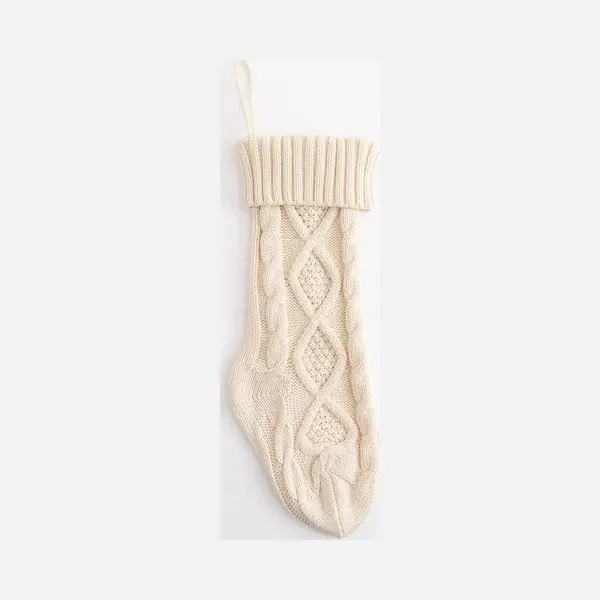 Without Lemon - Gebreide Kerstsok Decoratie - Klassiek - Feest - Kerst - Decoratie - Cadeau - Ophangen - 1 Stuk - 46CM - Wit thumbnail