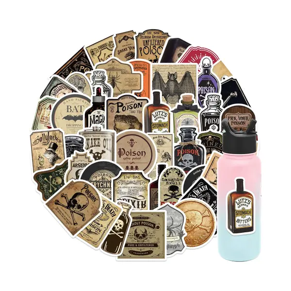 Winkrs Poison Fleslabel Stickers - Vergif/Heksen Brouwsels/Alcohol - Halloween Flessen Decoratie Stickers - 50 Stuks - 4x5CM thumbnail