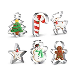 Winkrs Kerst Uitsteekvormpjes - Set Van 6 Rvs Bakvormen - Cookie Cutters - Kerstkoekjes Bakken - Kerstboom, Kerstman, Ster, Koekemannetje Etc.