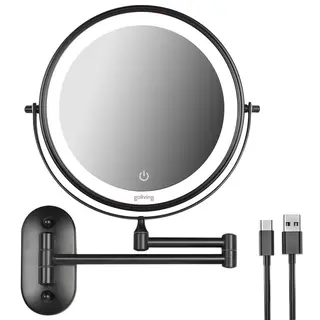 Goliving Make Up Spiegel Met Led Verlichting -Ø25 Cm - 10x Vergroting - Met Usb-C Oplaadpoort -