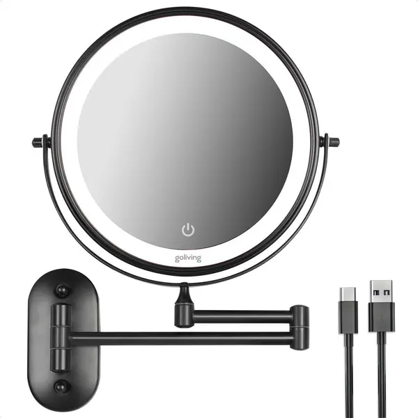Goliving Make Up Spiegel Met Led Verlichting -Ø25 Cm - 10x Vergroting - Met Usb-C Oplaadpoort - thumbnail