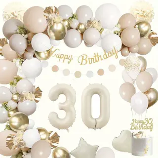 FeestmetJoep® 30 Jaar Feestpakket Beige / Goud 76-delig - 30 Jaar Verjaardag Versiering - 30 Jaar Slingers - 30 Jaar Ballonnen - Feestversiering Voor