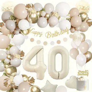 FeestmetJoep® 40 Jaar Feestpakket Beige / Goud 76-delig - 40 Jaar Verjaardag Versiering - 40 Jaar Slingers - 40 Jaar Ballonnen - Feestversiering Voor