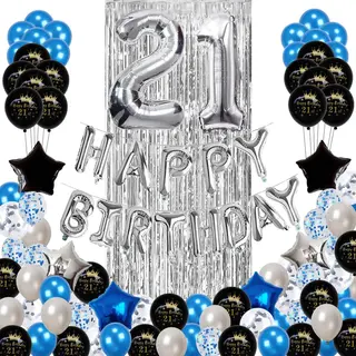 FeestmetJoep® 21 Jaar Verjaardag Versiering & Ballonnen - Blauw & Zilver