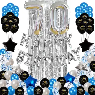FeestmetJoep® 70 Jaar Verjaardag Versiering & Ballonnen - Blauw & Zilver