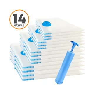 Loti Living Vacuümzakken Set – 14 Stuks / 4 Maten – Incl. Handpomp – Herbruikbare Opbergzakken Voor Kleding, Dekbedden & Reizen – Bespaart