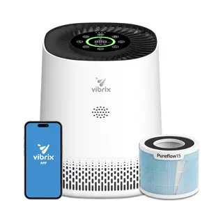 Vibrix PureFlow15 Luftreiniger Allergiker, 6-Stufiges Hepa H13 Aktivkohlefilter System Gegen 99, 95% Staub, Pollen, Tierhaare, Raucherzimmer, Cadr